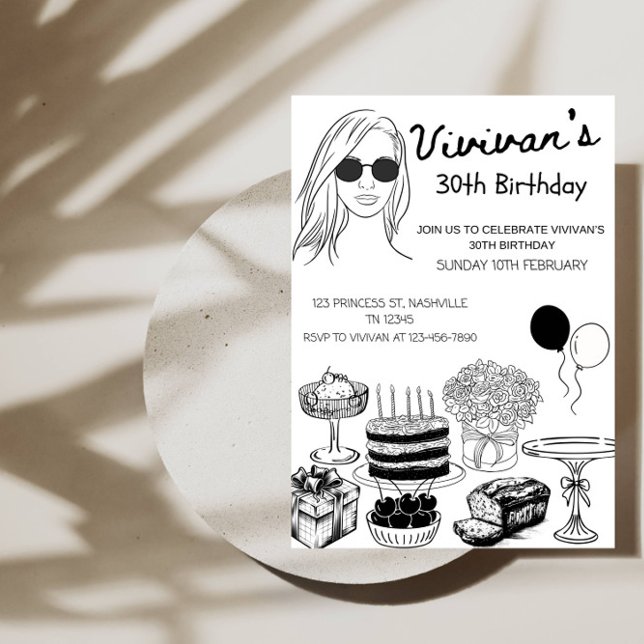 Invitation Elegant Birthday Line Art Girl’s Birthday Party (Créateur téléchargé)