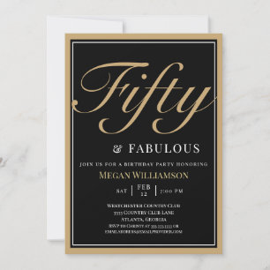 Invitation Elégant Black and Gold 50 et Fabuleux anniversaire