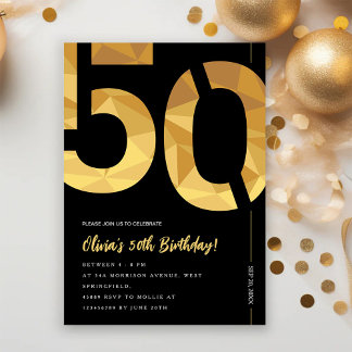 Invitation Elegant black and gold 50th Birthday Party