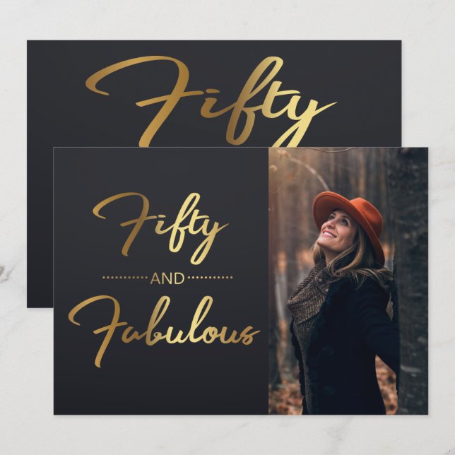 Invitation Elégant Black and Gold 50th Birthday Party Photo (Devant / Derrière)