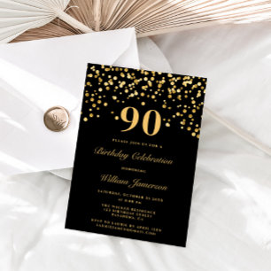 Invitation Elégant Black and Gold 90e anniversaire