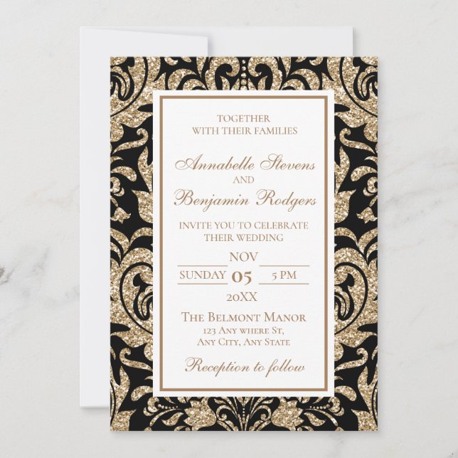 Invitation Élégant Black and Gold Faux Parties scintillant Ma (Devant)