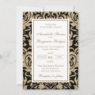 Invitation Élégant Black and Gold Faux Parties scintillant Ma
