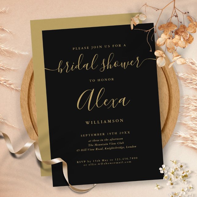 Invitation Élégant Black And Gold Signature Bridal Shower (Créateur téléchargé)