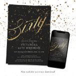 Invitation Elégant Black and Gold Soixante-dixième anniversai<br><div class="desc">Elégant Black and Gold Soixante-dixième anniversaire Invitation. Voici notre nouveau design éblouissant, où l'élégance moderne rencontre l'allure festive. Avec sa combinaison captivante d'accents de faux feuillages en or rayonnant et de noir élégant, cette invitation prépare le terrain pour une célébration inoubliable. Le design est rehaussé par des détails de confettis...</div>