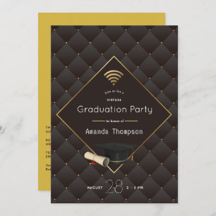 Invitation Élégant Black and Gold Virtual Graduation Party