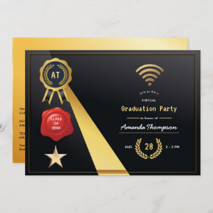 Invitation Élégant Black and Gold Virtual Graduation Party