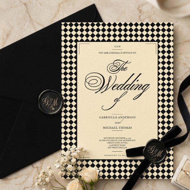 Invitation Elegant Black and Ivory Old Money Style Wedding (Créateur téléchargé)