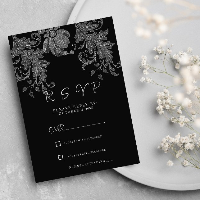 Invitation  Elegant black and white floral lace RSVP (Elegant black and white floral lace RSVP )