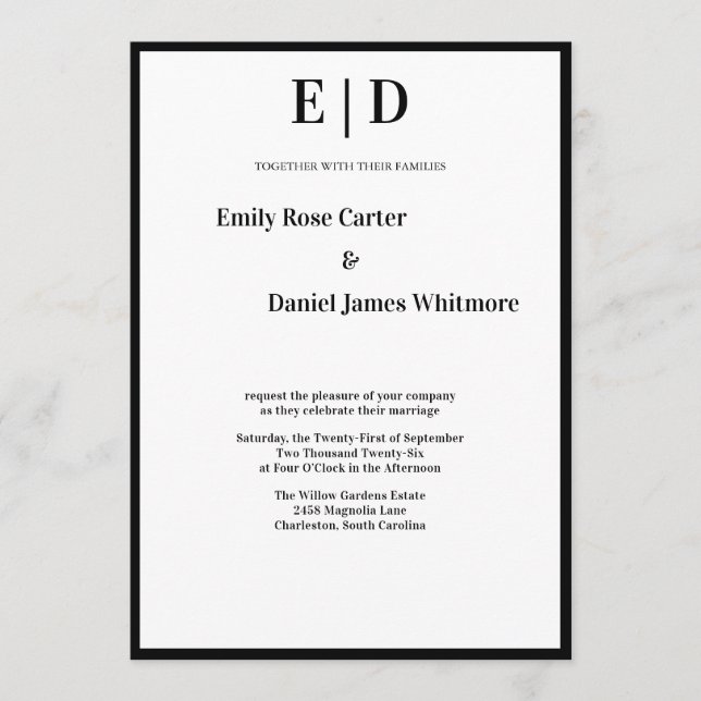 Invitation Elegant Black and White Minimalist Wedding  (Devant)