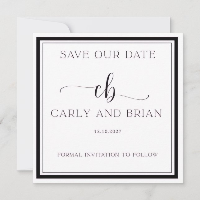 Invitation Elegant Black and White Save the Date  (Devant)