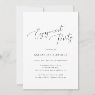 Invitation Élégant Black and White Simple Engagement Party