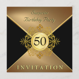 Invitation Élégant Black Black 50e anniversaire Surprise Part