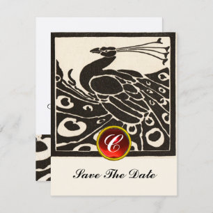 INVITATION ÉLÉGANT BLACK BLACK PEACOCK, ROUGE RUBY GEM MONOGR