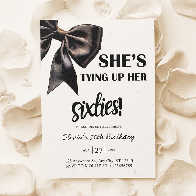 Invitation Elégant Black Bow 70e anniversaire (Créateur téléchargé)