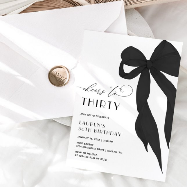 Invitation Elegant Black Bow Cheer To Thirty 30th Birthday (Créateur téléchargé)