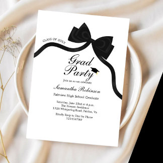 Invitation Élégant Black Bow Graduation Party