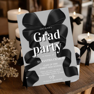 Invitation Élégant Black Bow Graduation Party