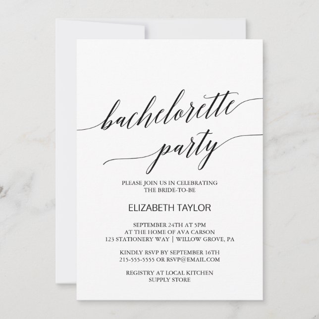 Invitation Élégant Black Calligraphy Bachelorette Party (Devant)