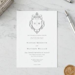 Invitation Elégant Black Chinoiserie Bird & Crest Mariage