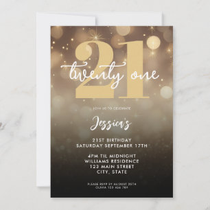 Invitation Elégant Black Gold 21e anniversaire