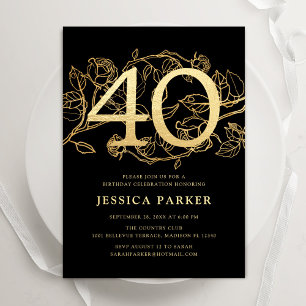 Invitation Elégant Black Gold 40e anniversaire