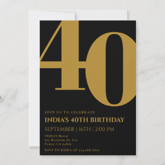 Invitation Elegant Black & Gold 40th Birthday Party
