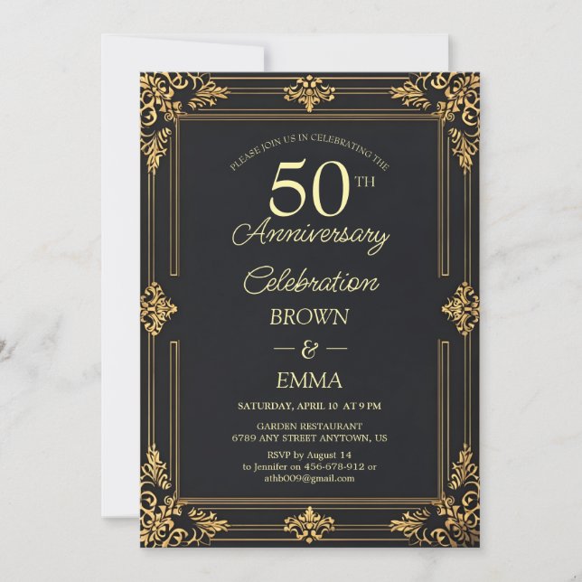 Invitation Elegant Black Gold 50th Anniversary Celebration In (Devant)