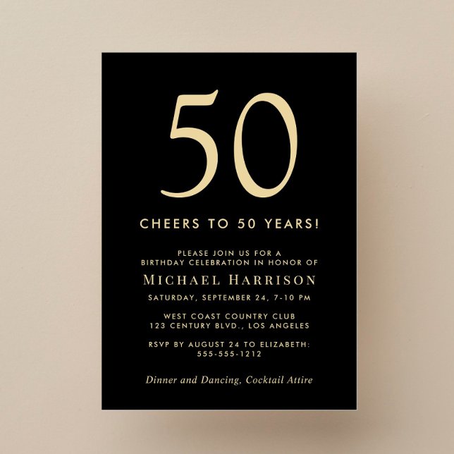 Invitation Elegant Black Gold 50th Birthday Party (Créateur téléchargé)