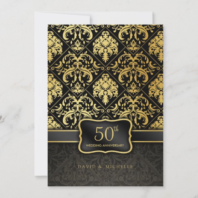 Invitation Elégant Black & Gold 50th Mariage Anniversary Menu (Devant)