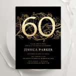 Invitation Elégant Black Gold 60e anniversaire<br><div class="desc">Elégante invitation à la fête du 60e anniversaire en or noir. Design féminin moderne et personnalisable avec des accents botaniques rose et de l'or de parties scintillant faux. Carte invitation florale simple parfaite pour une célébration anniversaire élégante. Personnalisez avec vos propres détails. Invitations Zazzle imprimées ou téléchargement instantané modèle imprimable...</div>