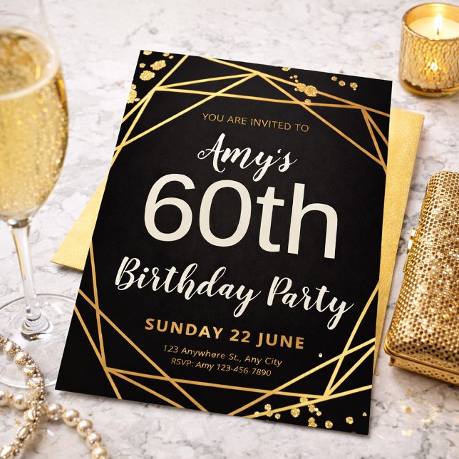 Invitation Elegant Black & Gold 60th Birthday Party (Elegant Black & Gold 60th Birthday Party Invitation, 60th Birthday Women)