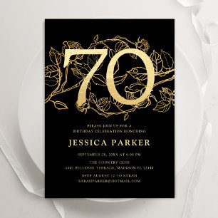 Invitation Elégant Black Gold 70e anniversaire