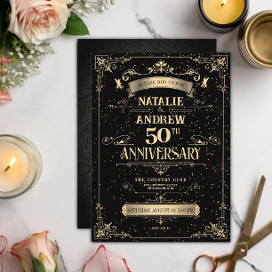 Invitation Elégant Black & Gold Baroque 50e anniversaire