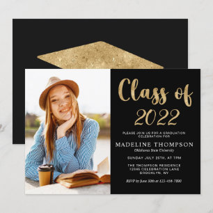 Invitation Elégant Black Gold Classe de Casquette de diplôme