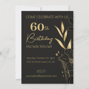 Invitation Elégant Black Gold Custom 60e anniversaire N'impor