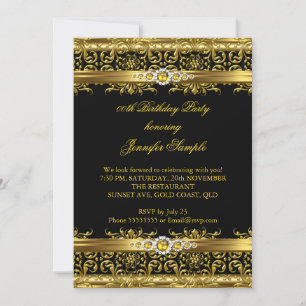 Invitation Elégant Black Gold Damask Diamond Anniversaire