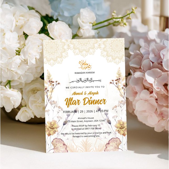 Invitation Elegant Black & Gold | Floral Mosque Iftar (Créateur téléchargé)