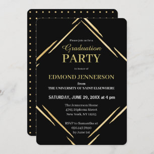Invitation Elégant Black Gold Geometry 2025 Graduation Party