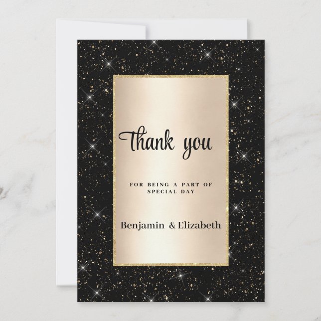 Invitation Elegant black gold glitter confetti Thank You  (Devant)