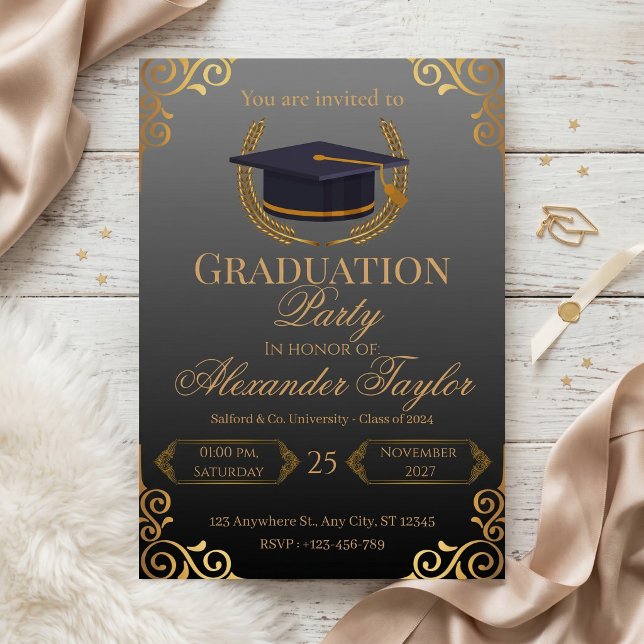 Invitation Elegant Black & Gold Graduation (Créateur téléchargé)