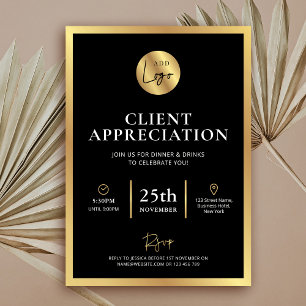 Invitation Élégant Black Gold Logo Client Appréciation Event
