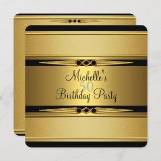 Invitation Elégant Black Gold Metal Look 50e fête d'anniversa