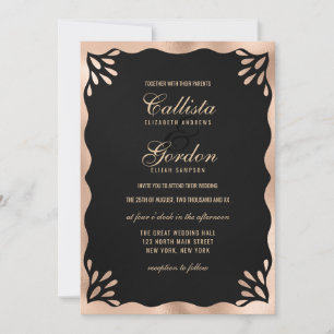 Invitation Elégant Black Gold Metallic Wavy Mariage frontière