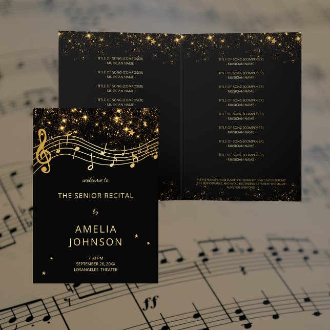 Invitation Elegant Black Gold Music Senior Recital Program (Elegant Black Gold Music Senior Recital Program)