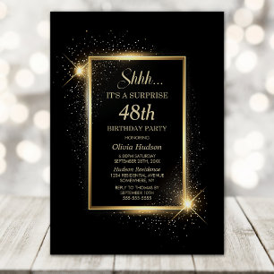 Invitation Elégant Black Gold N'importe quel âge Surprise fêt