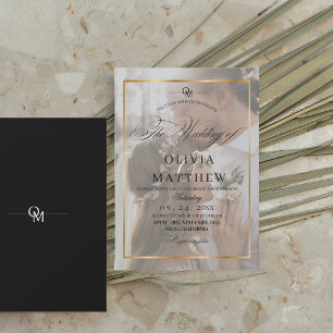 Invitation Elégant Black & Gold Overlay 2 Mariage photo