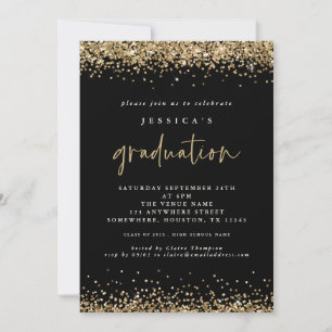 Invitation Elégant Black Gold Parties scintillant 2024 Gradua