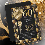 Invitation Elégant Black Gold Parties scintillant Ballons 60e<br><div class="desc">Un motif festif sans couture de ballons noirs et or couleur solide et fausse parties scintillant. Idéal pour célébrer votre 60e anniversaire ! Elégant,  unique et de style glamour avec vous en tête.</div>
