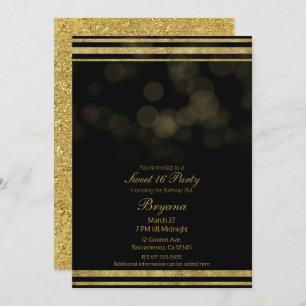 Invitation Élégant Black Gold Parties scintillant Sparkle Swe